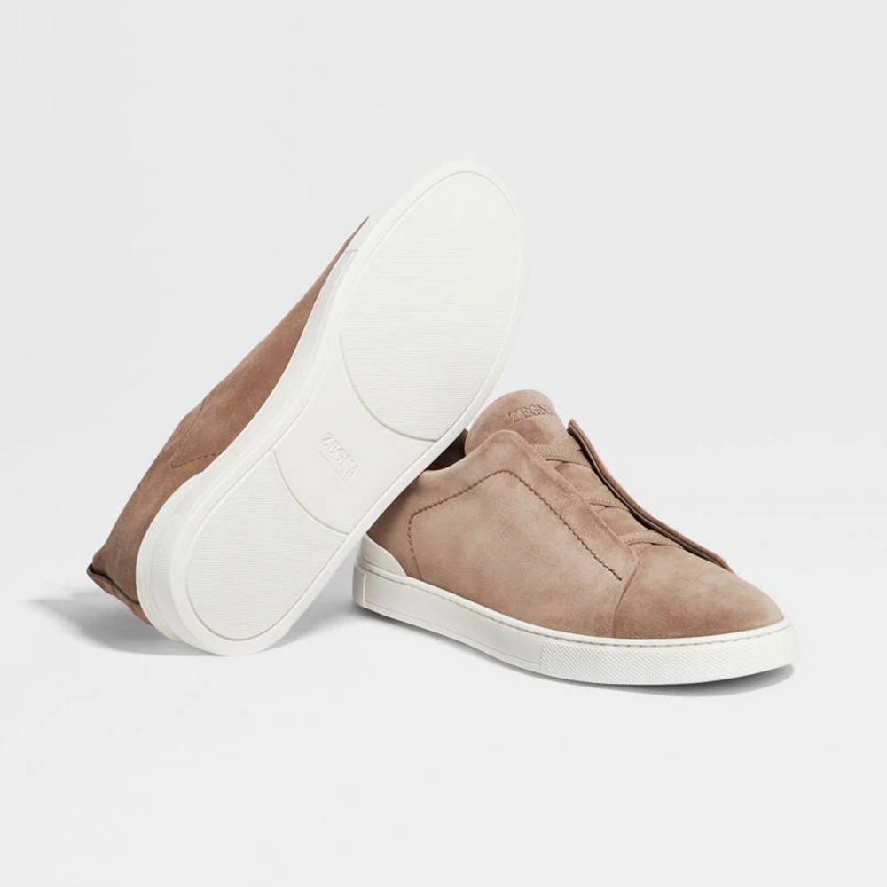 ZEGNA Triple Stitch Slip-On Sneaker, Dark Beige Suede